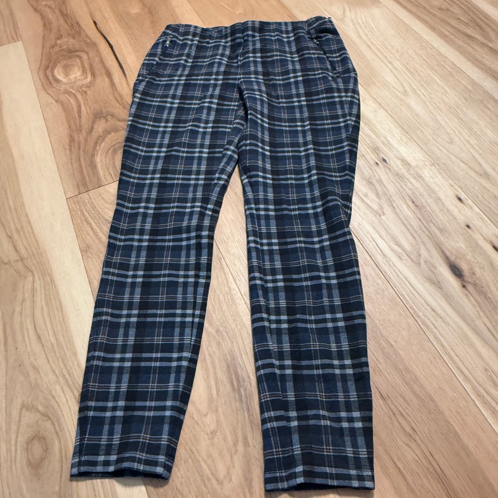 Tommy Hilfiger Plaid Pants Women Size S Blue Black Tapered Stretch Pull-On